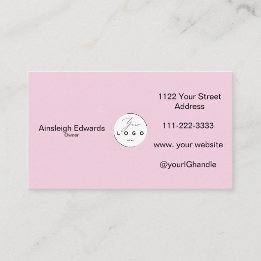 Blush Pink Script Social Icon QR Code Photo Makeup 名刺 (裏面)