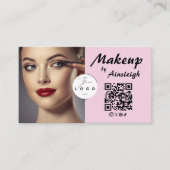 Blush Pink Script Social Icon QR Code Photo Makeup 名刺 (正面)