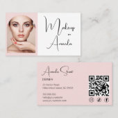 Blush Pink Script Social Icon QR Code Photo Makeup 名刺 (正面/裏面)