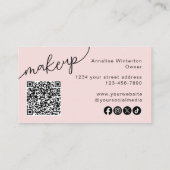 Blush Pink Script Social Icon QR Code Photo Makeup 名刺 (裏面)