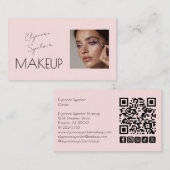 Blush Pink Script Social Icon QR Code Photo Makeup 名刺 (正面/裏面)