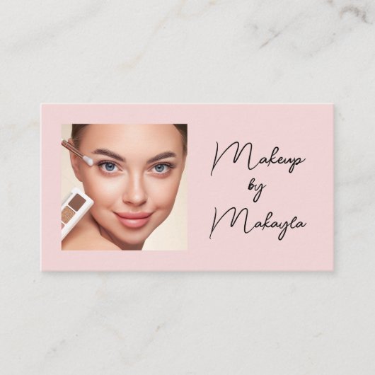 Blush Pink Script Social Icon QR Code Photo Makeup 名刺 (正面)