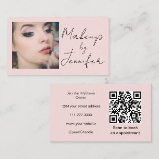 Blush Pink Script Social Icon QR Code Photo Makeup 名刺