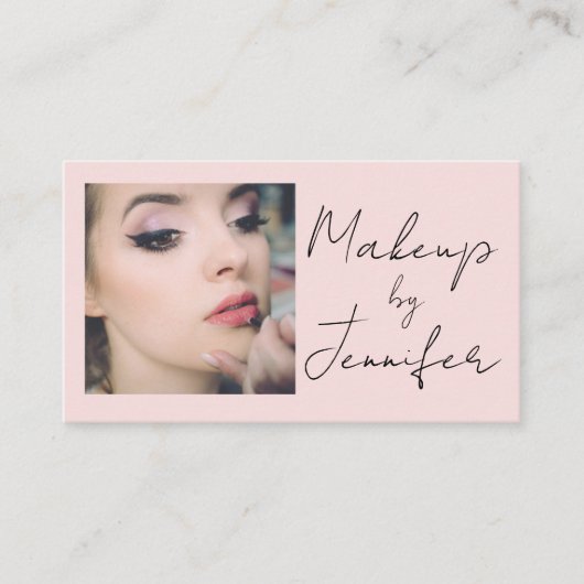Blush Pink Script Social Icon QR Code Photo Makeup 名刺 (正面)