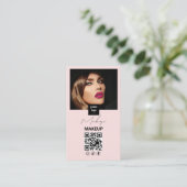 Blush Pink Script Social Icon QR Code Photo Makeup 名刺 (スタンド正面)