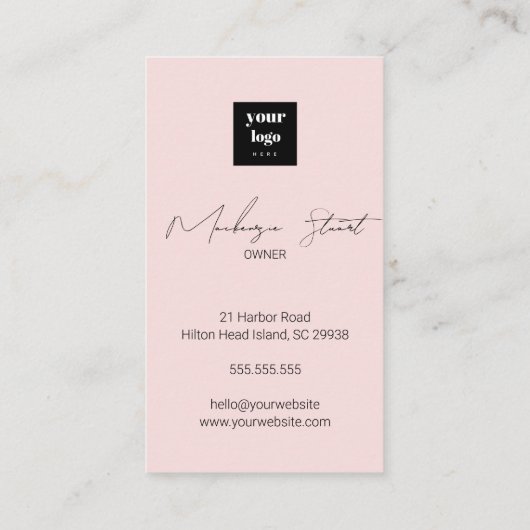 Blush Pink Script Social Icon QR Code Photo Makeup 名刺 (裏面)