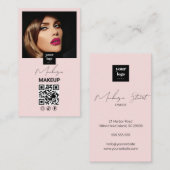 Blush Pink Script Social Icon QR Code Photo Makeup 名刺 (正面/裏面)