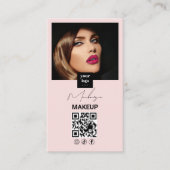 Blush Pink Script Social Icon QR Code Photo Makeup 名刺 (正面)