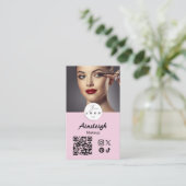 Blush Pink Script Social Icon QR Code Photo Makeup 名刺 (スタンド正面)