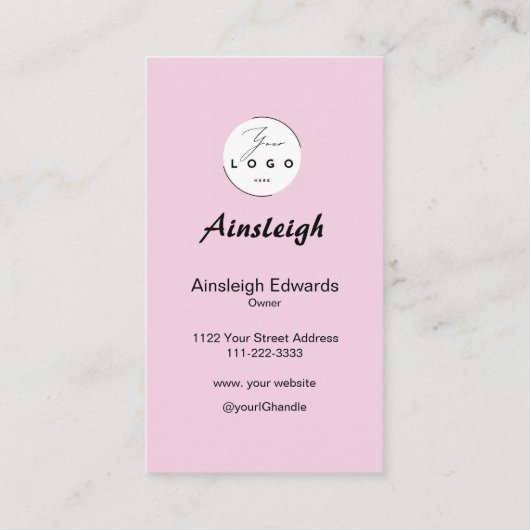 Blush Pink Script Social Icon QR Code Photo Makeup 名刺 (裏面)