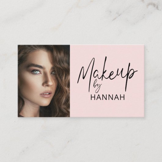 Blush Pink Script Social Icon QR Code Photo Makeup 名刺 (正面)