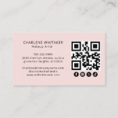 Blush Pink Script Social Icon QR Code Photo Makeup 名刺 (裏面)