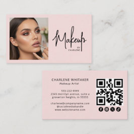 Blush Pink Script Social Icon QR Code Photo Makeup 名刺
