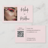 Blush Pink Script Social Icon QR Code Photo Makeup 名刺 (正面/裏面)