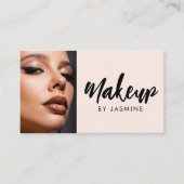 Blush Pink Script Social Icon QR Code Photo Makeup 名刺 (正面)