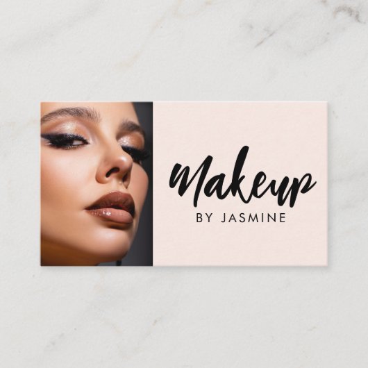 Blush Pink Script Social Icon QR Code Photo Makeup 名刺 (正面)