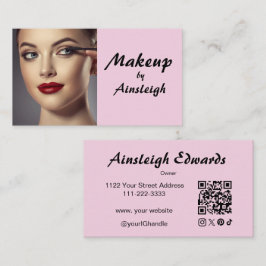 Blush Pink Script Social Icon QR Code Photo Makeup 名刺