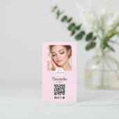 Blush Pink Script Social Icon QR Code Photo Makeup 名刺 (スタンド正面)