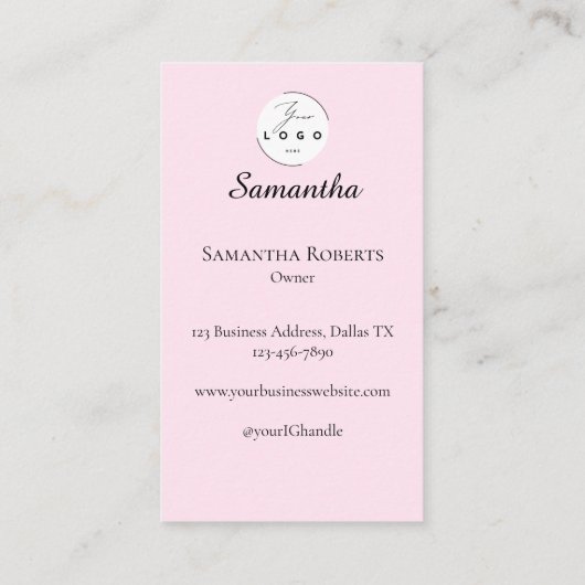 Blush Pink Script Social Icon QR Code Photo Makeup 名刺 (裏面)