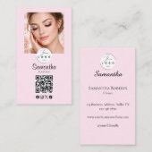 Blush Pink Script Social Icon QR Code Photo Makeup 名刺 (正面/裏面)