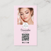 Blush Pink Script Social Icon QR Code Photo Makeup 名刺 (正面)