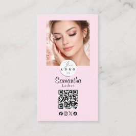 Blush Pink Script Social Icon QR Code Photo Makeup 名刺