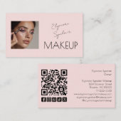 Blush Pink Script Social Icon QR Code Photo Makeup 名刺 (正面/裏面)