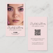 Blush Pink Script Social Icon QR Code Photo Makeup 名刺 (正面/裏面)
