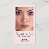 Blush Pink Script Social Icon QR Code Photo Makeup 名刺 (正面)