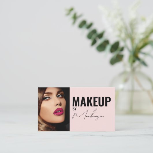 Blush Pink Script Social Icon QR Code Photo Makeup 名刺 (スタンド正面)