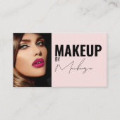 Blush Pink Script Social Icon QR Code Photo Makeup 名刺 (正面)