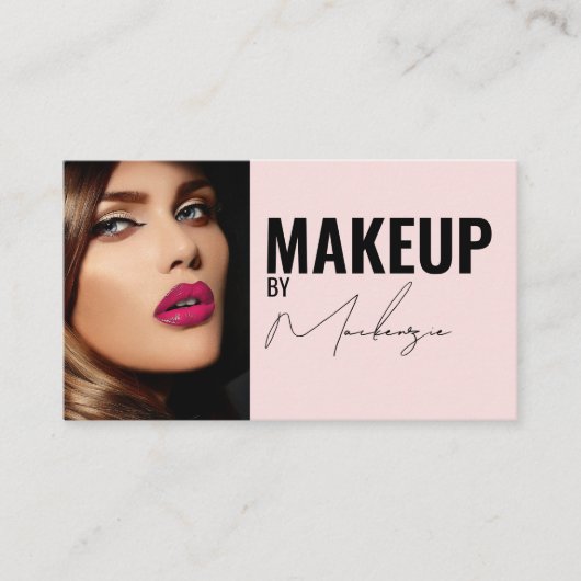 Blush Pink Script Social Icon QR Code Photo Makeup 名刺 (正面)