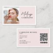 Blush Pink Script Social Icon QR Code Photo Makeup 名刺 (正面/裏面)