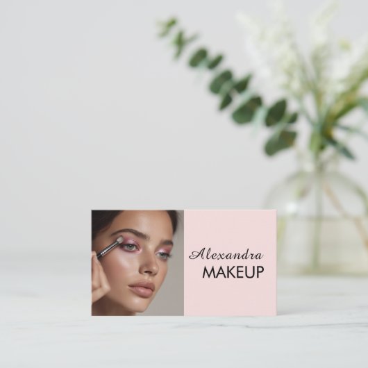 Blush Pink Script Social Icon QR Code Photo Makeup 名刺 (スタンド正面)