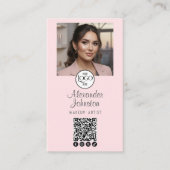 Blush Pink Script Social Icon QR Code Photo Makeup 名刺 (正面)