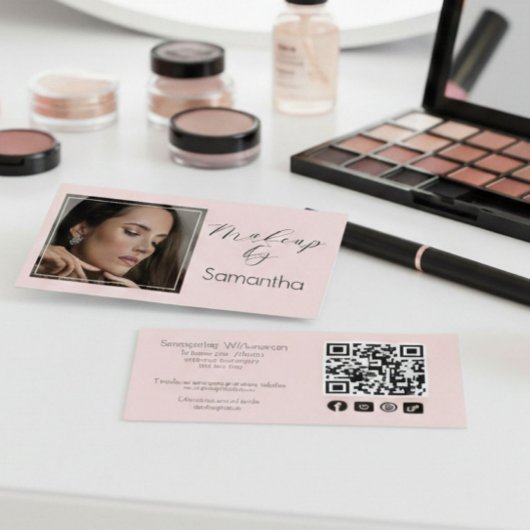 Blush Pink Script Social Icon QR Code Photo Makeup 名刺