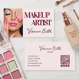 Blush Pink Script Social Icon QR Code Photo Makeup 名刺