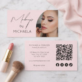 Blush Pink Script Social Icon QR Code Photo Makeup 名刺