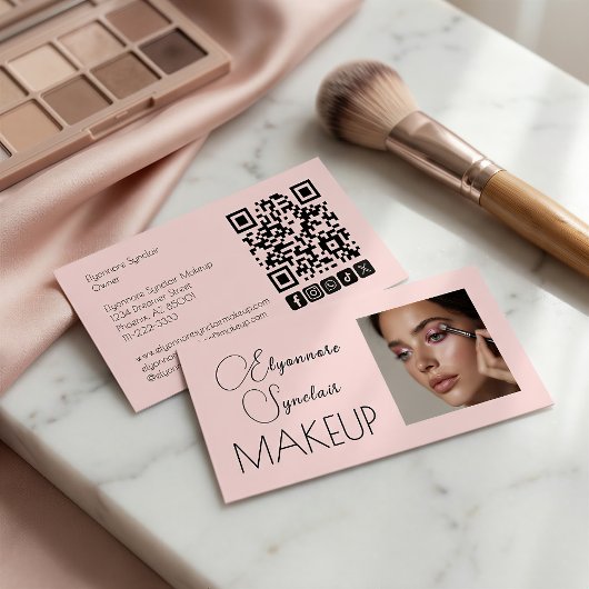 Blush Pink Script Social Icon QR Code Photo Makeup 名刺