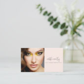 Blush Pink Script Social Icon QR Code Photo Makeup 名刺 (スタンド正面)