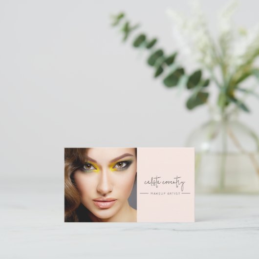 Blush Pink Script Social Icon QR Code Photo Makeup 名刺 (スタンド正面)