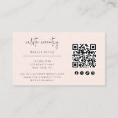 Blush Pink Script Social Icon QR Code Photo Makeup 名刺 (裏面)