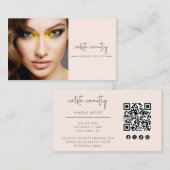 Blush Pink Script Social Icon QR Code Photo Makeup 名刺 (正面/裏面)