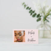 Blush Pink Script Social Icon QR Code Photo Makeup 名刺 (スタンド正面)