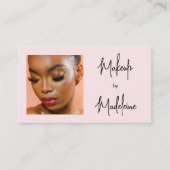 Blush Pink Script Social Icon QR Code Photo Makeup 名刺 (正面)