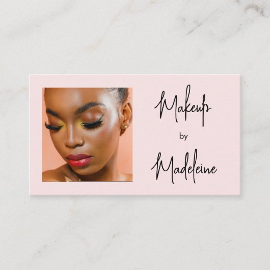 Blush Pink Script Social Icon QR Code Photo Makeup 名刺 (正面)