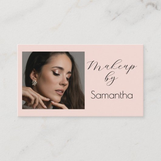 Blush Pink Script Social Icon QR Code Photo Makeup 名刺 (正面)