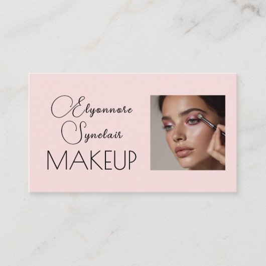 Blush Pink Script Social Icon QR Code Photo Makeup 名刺 (正面)
