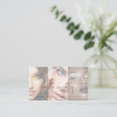 Blush Pink Script Social Icon QR Code Photo Makeup 名刺 (スタンド正面)