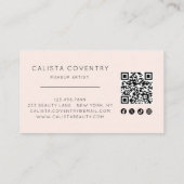 Blush Pink Script Social Icon QR Code Photo Makeup 名刺 (裏面)